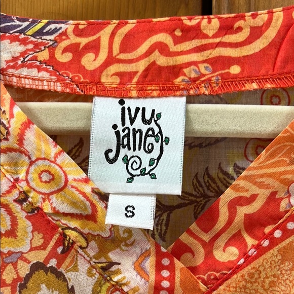 Ivy Jane Mandarin Orange Red Tunic with Functional Drawstring Tie Front - Picture 2 of 4